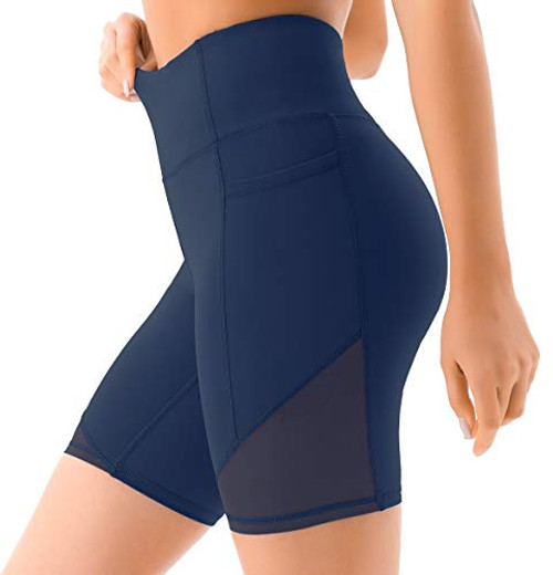 VOEONS Workout Yoga Shorts for Women with Pockets High Waisted Tummy Control Spandex Gym Shorts for Biking Running Athletic  NavyXL
