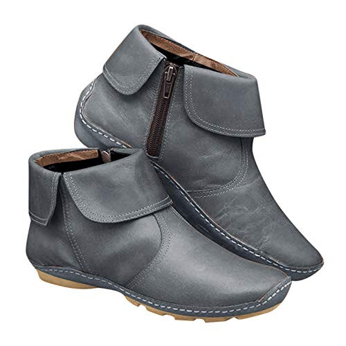 Ankle Boots for Women Low HeelWamajoly Womens Chunky Block Heels Booties with Side Zipper Closed Pointed Toe Snakeskin Print Ankle Boots Grey