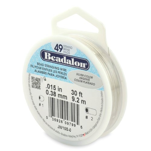 Beadalon 49-Strand Bead Stringing Wire, 0.015-Inch, Silver Color, 30-Feet