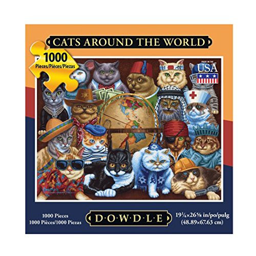 Dowdle Folk Art Cats Around The World Puzzle (1000 Piece)
