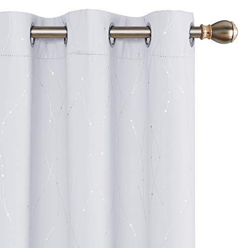 Deconovo Printed White Blackout Curtains Wave Line with Dots Grommet Blackout Window Curtains for Bedroom 38W x 72L Inch Greyish White 2 Panels