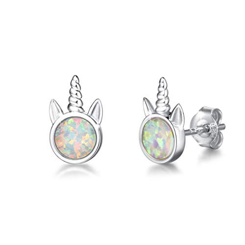 FANCIME 925 Sterling Silver Unicorn Stud Earrings Created Opal Earrings Small Dot Round Disc Minimalist Jewelry for Women Girls FANCIME 925 Sterling Silver Unicorn Stud Earrings Created Opal Earrings Small Dot Round Disc Minimalist Jewelry for Women Girls