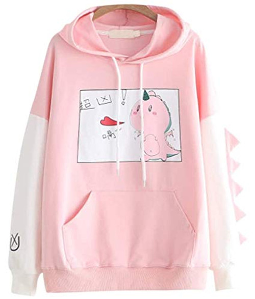 CRB Fashion Womens Teens Animal Anime Cute Emo Dinosaur Cosplay Cartoon Shirt Hoodie Hoody Top Jumper Sweater  Pink White
