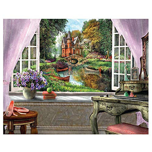 ZFSDD 5D Diamond Painting Mosaic DIY Diamond Landscape Garden of Rhinestones Crystals Diamond Embroidery Cross Stitch Kits Round Drill 40X50Cm