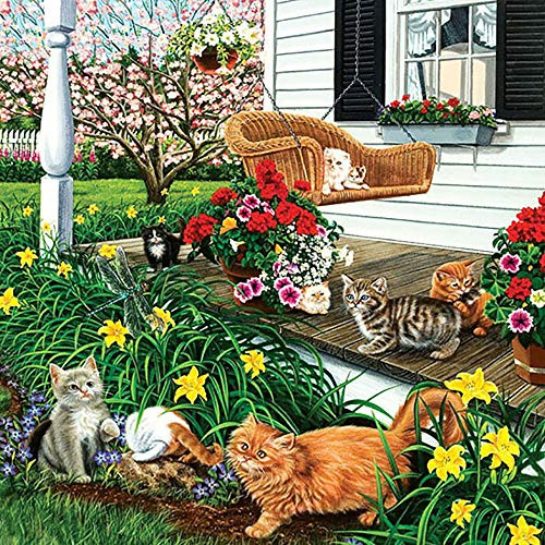 ZFSDD 5D Diamond Painting Mosaic DIY Round Diamond Cross Stitch cat Garden s Rhinestones Diamond Embroidery Gifts Frameless 16X20Inch 40X50Cm