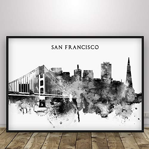 San Francisco Black and White Print Golden Gate Bridge Watercolor Print San Francisco Art Poster City Skyline Wall Decoration San Francisco Cityscape. Unframed print