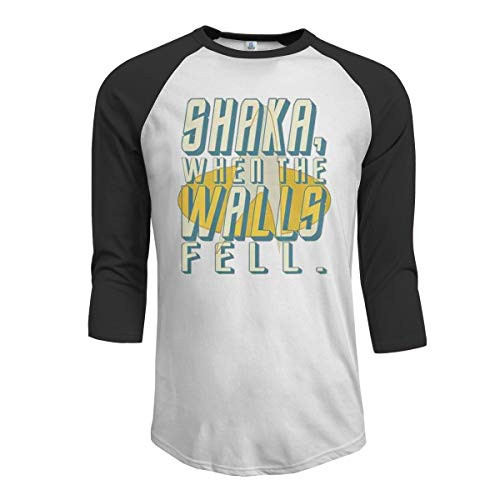 Mens Raglan T-Shirt Shaka When The Walls Fell Half Sleeve Baseball Tee L Black