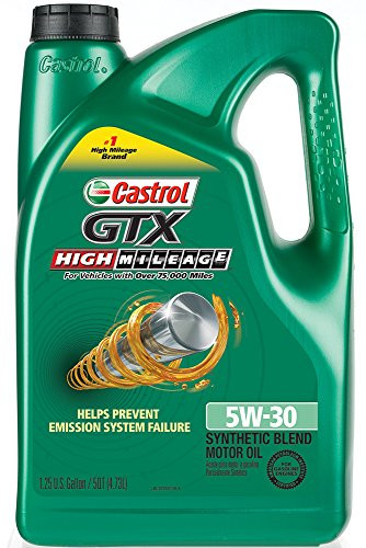 Castrol 03102 GTX High Mileage 5W-30 Synthetic Blend Motor Oil, 5 Quart
