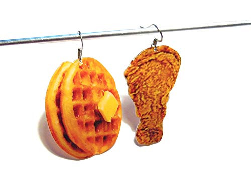 Big Chicken and Waffle - Dangle Earrings - Tiny Food Jewelry