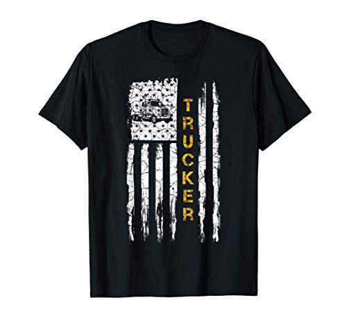 Vintage USA American Flag Trucker Truck Driver Silhouette T-Shirt
