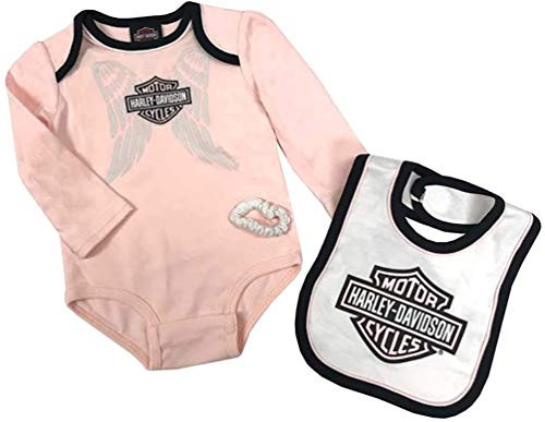 Harley-Davidson Girls Infant Winged B and S 3PC Pink Creeper Set  12M