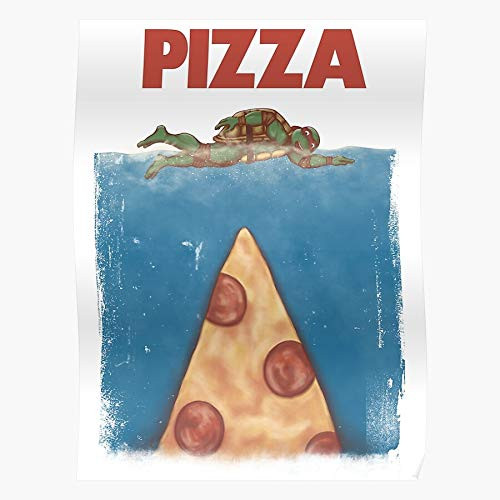 kineticards Pizza Shark Jaws Movie Poster TMNT Turtle Funny Parody   Home Decor Wall Art Print Poster