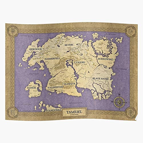 kineticards Elder Map Oblivion Skyrim Cartography Scrolls Tamriel   Home Decor Wall Art Print Poster