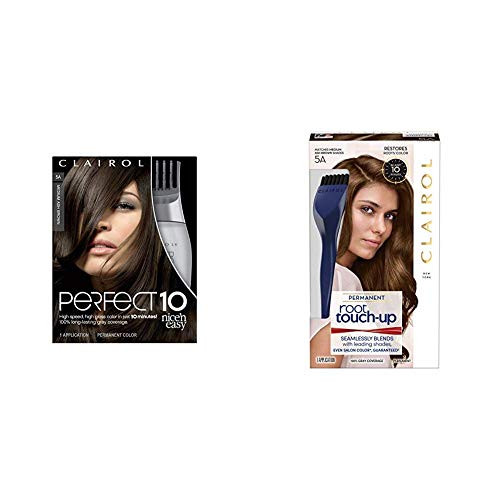 Clairol Perfect 10 By Nice N Easy Hair Color Kit  Pack of 2  005A Medium Ash Brown with Easy Root Touch-Up Hair Coloring Tools 5a Medium Ash Brown