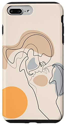 iPhone 7 Plus 8 Plus Abstract Face Line Drawing Minimal Art Couple neutral colors Case