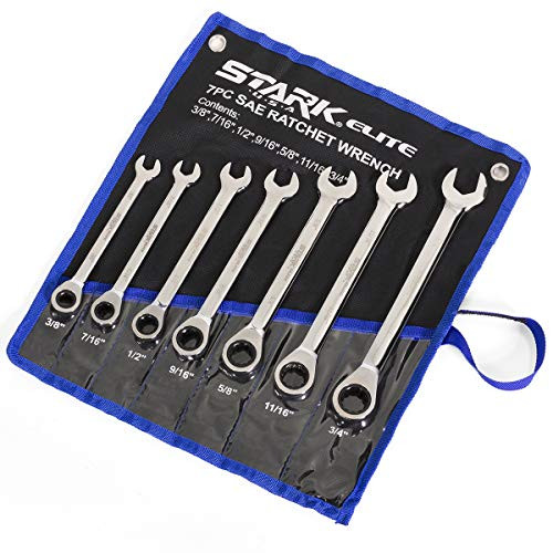 XtremepowerUS 7-Piece Multipurpose Ratcheting Wrench Set Open-End Wrench - SAE with Rolling Pouch