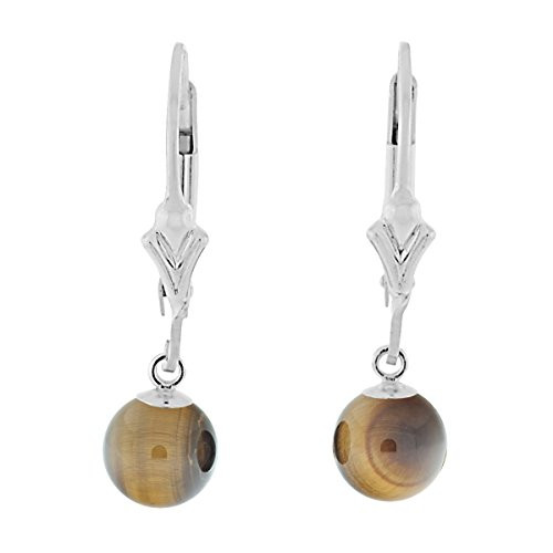 Trustmark 925 Sterling Silver 6mm Natural Tigers Eye Ball Leverback Earrings