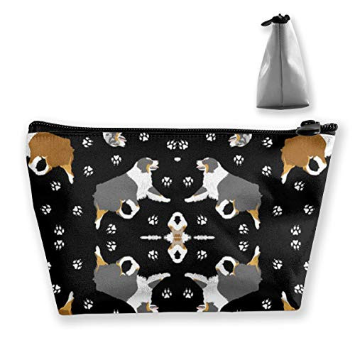 Portable Australian Shepherds And Paw Trapezoidal Storage Pouch Cosmetic Bag Makeup Bag Travel Pouches Toiletry Bag Cases With Zipper For Women And Girls