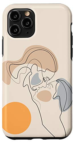 iPhone 11 Pro Abstract Face Line Drawing Minimal Art Couple neutral colors Case