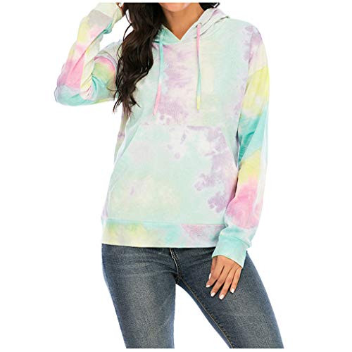 Appoi Hoodies for Women Comfy Tie Dye Printing Hooded Shirt Casual Drawstring Pullover Loose Long Sleeve Tops with Pockets Green