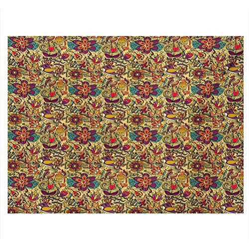 ScottDecor Floral Aquarium Background Little Birds and Flourishing Exotic Garden Flowers Curly Petals Leaves and Hearts Multiple Sizes Multicolor W24 x L12 Inch