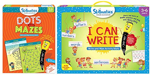 Skillmatics I Can Write  plus  Dots and Mazes Bundle  Ages 3-6    12 Reusable Activity Mats with Dry Erase Markers   Learn from Home
