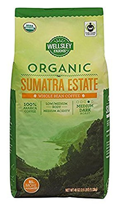Wellsley Farms Organic Sumatra Estate Whole Bean Coffee 40 oz.