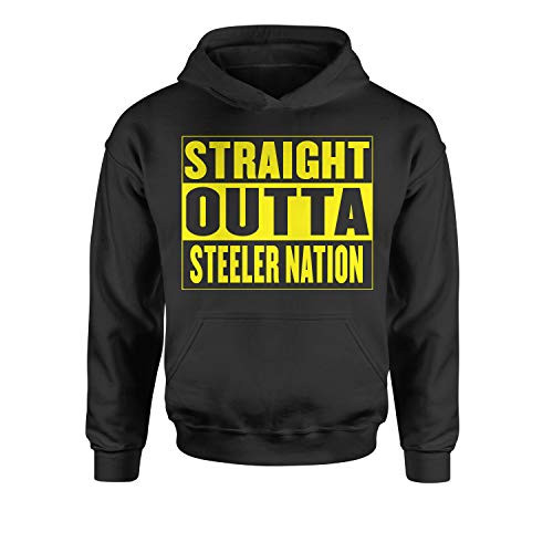 Expression Tees Youth Hood Straight Outta Steeler Nation Football Medium Black