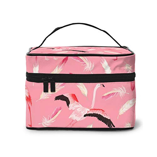 Tropical flamingo and feathers Makeup Bag Travel Cosmetic Bag Portable Travel Train Case Funny Toiletry Storage Organizer Tropical flamingo and feathers Makeup Bag Travel Cosmetic Bag Portable Travel Train Case Funny Toiletry Storage Organizer