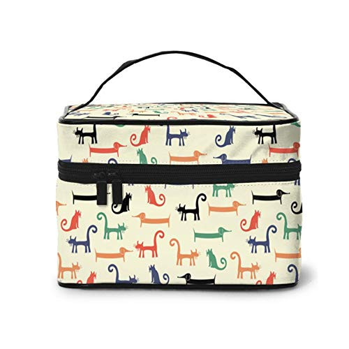 funny dachshunds and kitty Makeup Bag Travel Cosmetic Bag Portable Travel Train Case Funny Toiletry Storage Organizer funny dachshunds and kitty Makeup Bag Travel Cosmetic Bag Portable Travel Train Case Funny Toiletry Storage Organizer