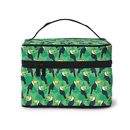 toucans and jungle leaves Makeup Bag Travel Cosmetic Bag Portable Travel Train Case Funny Toiletry Storage Organizer