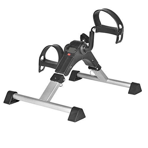 Foot Pedal Exerciser Under Desk Stationary Bikes with Monitor Display Foldable Sitting Pedal Exerciser for Arms and Legs Workout Portable Office and Home Exercise Equipment  Sliver