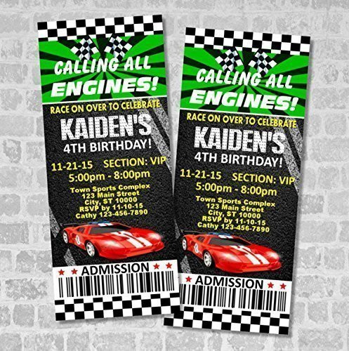 Race Car Birthday Party Ticket Invitation Custom Racing Party Ticket Invites Matte Finish