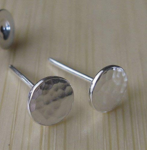 Sterling silver stud hammered disc earrings. Round rustic jewelry handmade in the USA