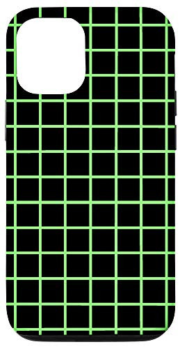 iPhone 12 12 Pro Simple Plain Green Grid Lines On Black Background Case