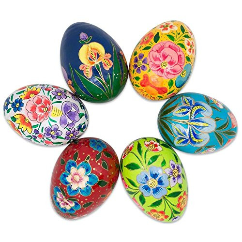 BestPysanky Set of 6 Garden Flowers Wooden Pysanky Ukrainian Easter Eggs 3 Inches BestPysanky Set of 6 Garden Flowers Wooden Pysanky Ukrainian Easter Eggs 3 Inches
