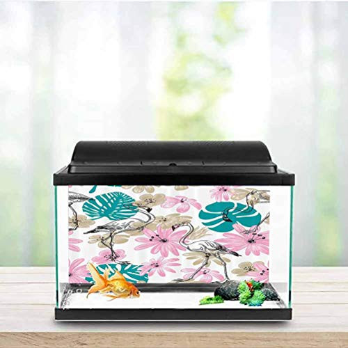 Nautical Decor Collection Aquarium Poster Flamingo and Flowers Exotic Garden Birds Animal Blooms Leaves Pattern Photography Background Dark Turquoise Pink W24 x L12 Inch