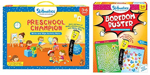Skillmatics Preschool Champion  plus  Boredom Buster Bundle  Ages 3-6    12 Reusable Activity Mats with Dry Erase Markers   Learn from Home