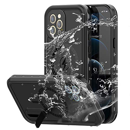 DOOGE for iPhone 12 Pro 6.1 Waterproof Case IP68 Certified Shockproof Dirtproof Snowproof Heavy Duty Full Protection Rugged Waterproof Case with Kickstand Screen Protector for iPhone 12 Pro 6.1 inch