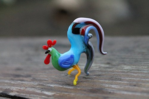 Glass Rooster Figurines Glass Cock Animals Miniature Murano Gift Blown Sculpture Collectible Artglass Lampwork Mini Animal Rooster Little
