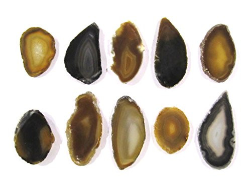 Zentron Crystal Collection Set of 12 Natural Polished Light Table Agate Slices in Velvet Bag