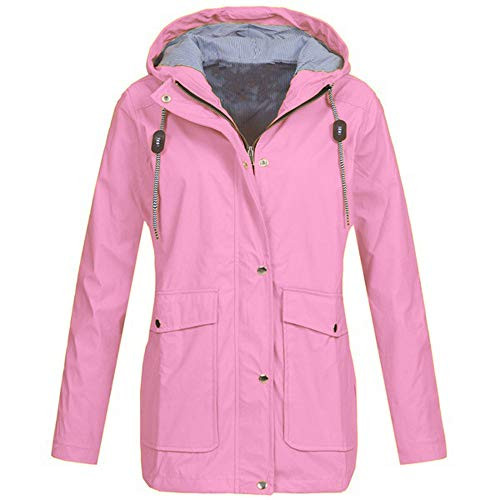 Womens Waterproof Raincoat Outdoor Hooded Rain Jacket WindbreakerWomens Lightweight Waterproof Rain Jacket Amiley  3XL Pink