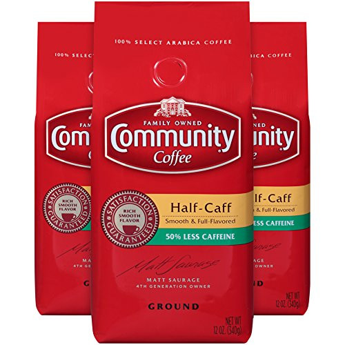 Community Coffee Premium Ground Coffee, Half Caff, Medium-Dark Roast, 12 oz.,  (Pack of 3)