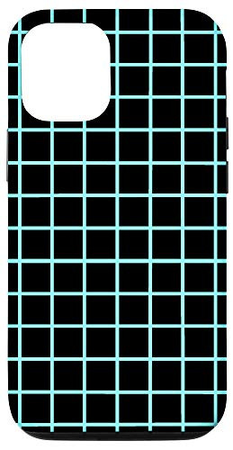 iPhone 12 12 Pro Simple Plain Blue Grid Lines On Black Background Case