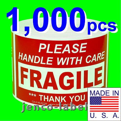 Jenco-Label ML35104 1000 3x5 Handle With Care Fragile Label Sticker