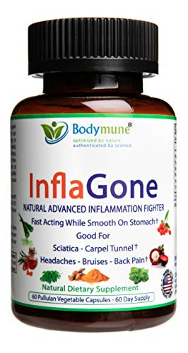 Natural Anti-Inflammatory Pain Relief Back Pain Muscle Ache Headache Bruises   Safe Synergistic Blend by Bodymune   Safe and Smooth on Stomach 100 percent Vegan Gluten Free Non GMO   InflaGone   60 Capsules