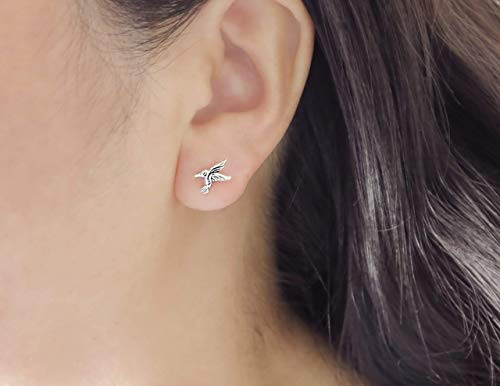 925 sterling silver tiny hummingbird stud earrings