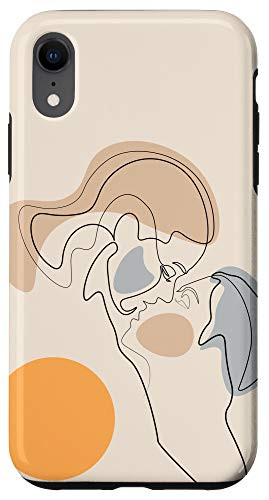 iPhone XR Abstract Face Line Drawing Minimal Art Couple neutral colors Case
