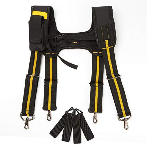 Gandecor Tool Belt Suspenders Padded Suspenders with remove phone holder Tool Pouch holder Adjustable Straps Suspenders Loop Attachments for Dewalt CLC carpenter electrician work Suspension Rig