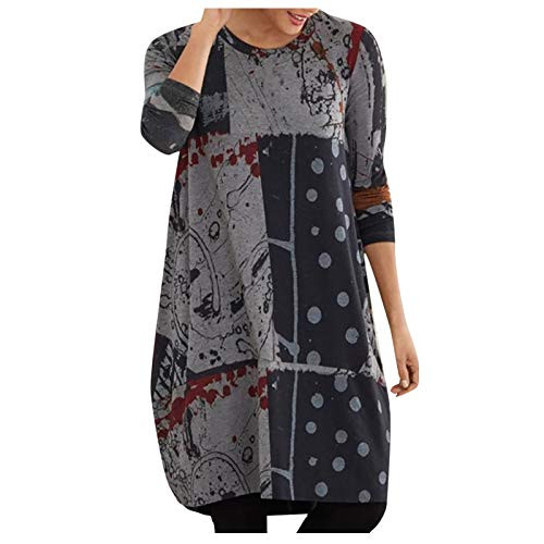 IXnzadn Women Loose Mini Dresses Long Sleeve Crew Neck Printed Sweatershirt Dress Ladies Fashion Casual Above Knee Mini Dress Gray